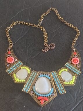 Statement Bib Necklace - Multicolor Beaded Design